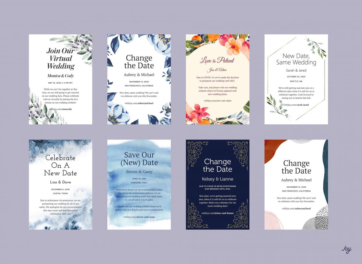 Image of several Change the Date e-card designs