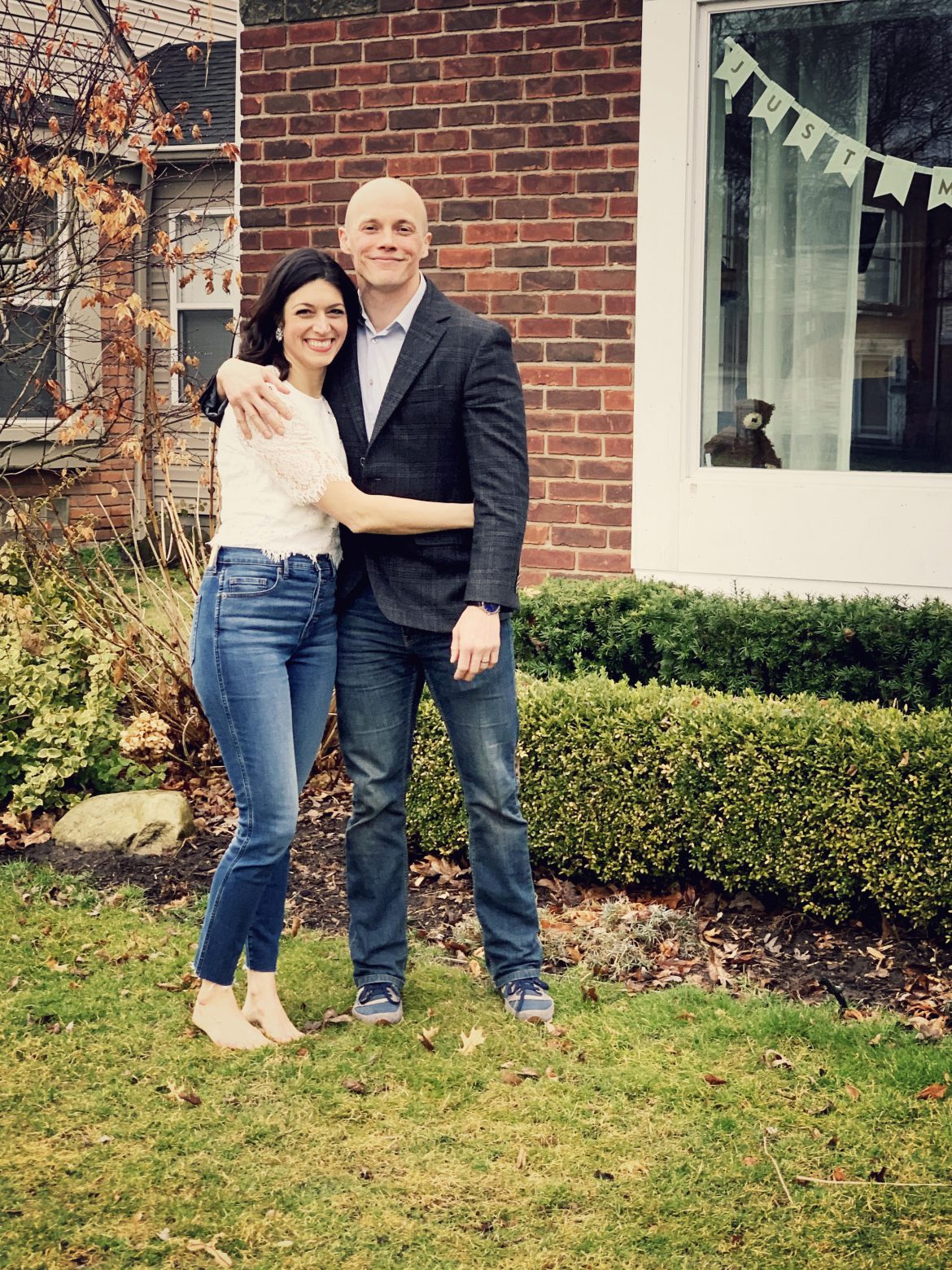 Jolie Behrns-Vitale and Brad Kelly on their wedding day at home in Detroit, Michigan